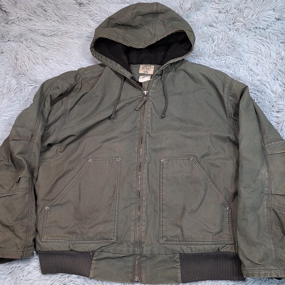 Lakin McKey Jacket Mens XL Green Canvas Barn Chore Coat Work Pockets Zip Up